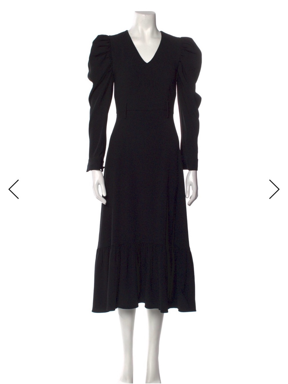 Black V-Neck Puff-Sleeve Midi Dress